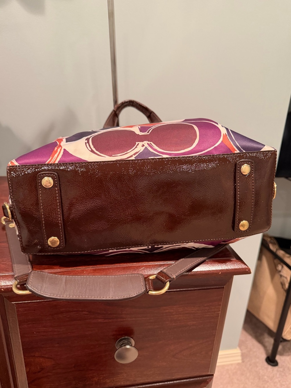 Coach Ashley Floral Print Satchel in Brown & Purple - Picture 8 of 10
